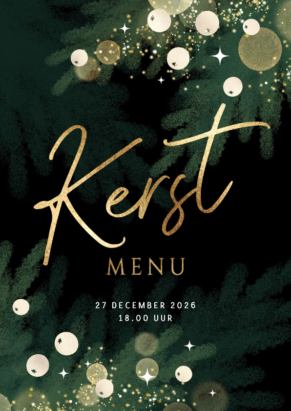 Kerstkaarten - Uitnodiging kerst menu stijlvol diner