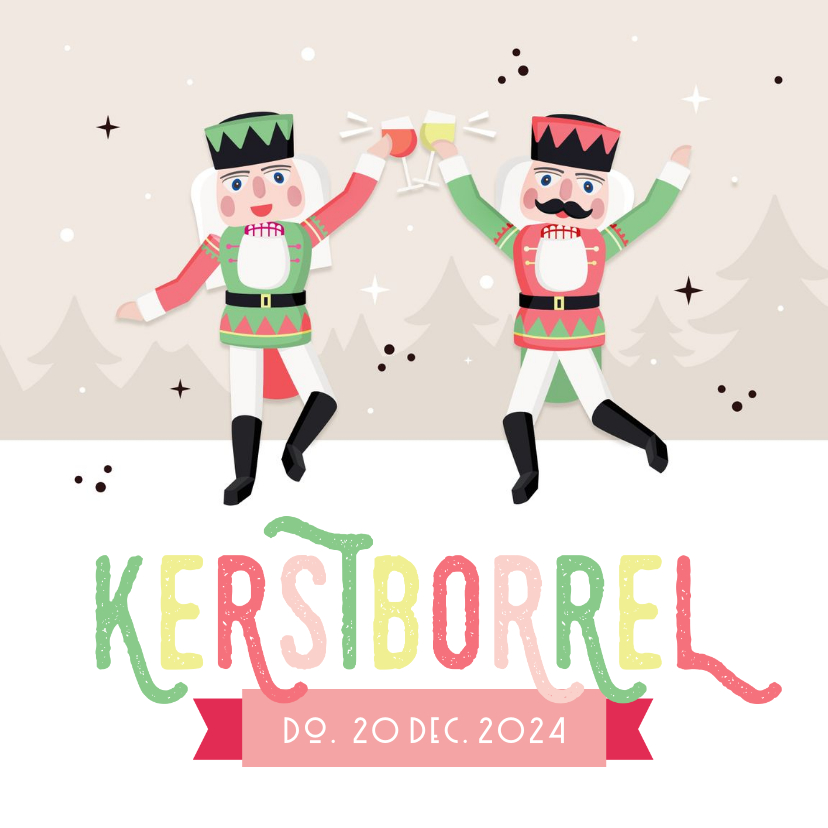 Uitnodiging kerstborrel kaart met proostende notenkrakers - Kerstkaarten Kerstkaarten - Uitnodiging kerstborrel kaart met proostende notenkrakers