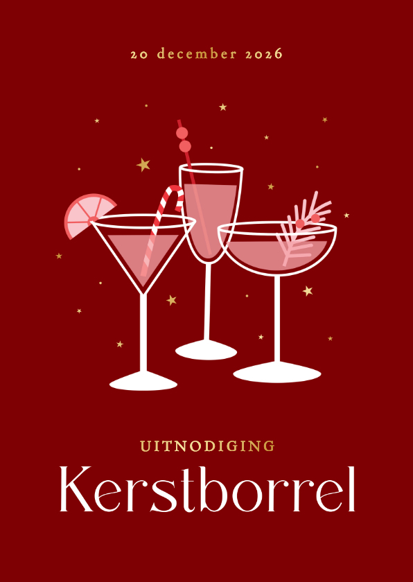 Uitnodiging kerstborrel met kerst cocktails gouden sterren - Kerstkaarten Kerstkaarten - Uitnodiging kerstborrel met kerst cocktails gouden sterren