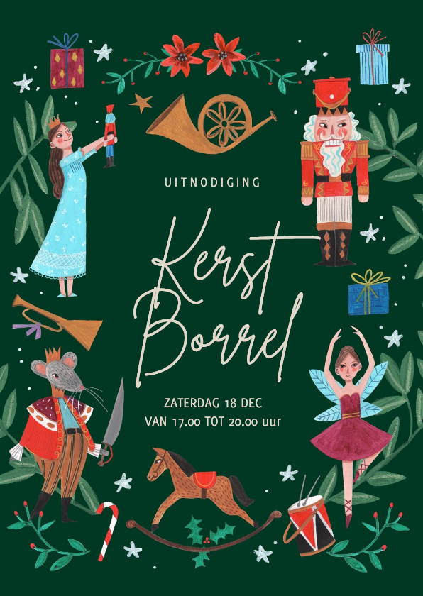 Uitnodiging kerstborrel notenkraker groen - Kerstkaarten Kerstkaarten - Uitnodiging kerstborrel notenkraker groen