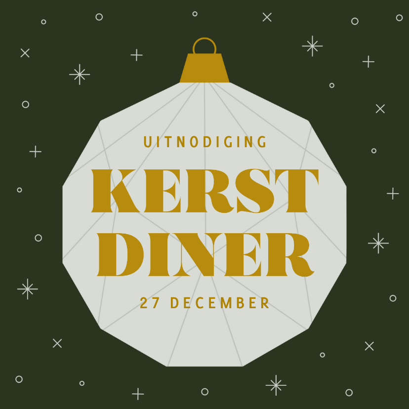 Uitnodiging kerstdiner donkergroen met kerstbal van papier - Kerstkaarten Kerstkaarten - Uitnodiging kerstdiner donkergroen met kerstbal van papier