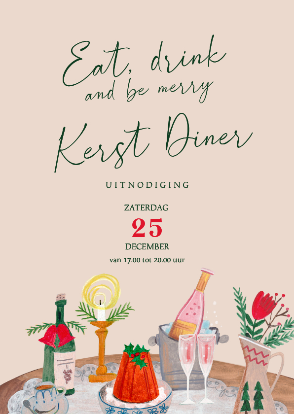 Uitnodiging kerstdiner doodle winter kerstfeest - Kerstkaarten Kerstkaarten - Uitnodiging kerstdiner doodle winter kerstfeest
