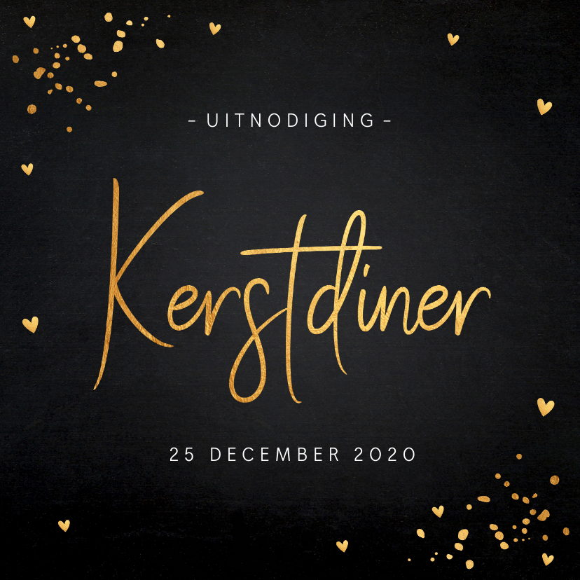 Uitnodiging kerstdiner gouden confetti krijtbord - Kerstkaarten Kerstkaarten - Uitnodiging kerstdiner gouden confetti krijtbord