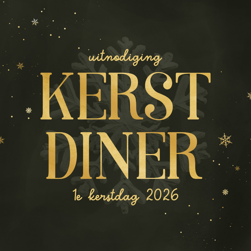 Uitnodiging kerstdiner groen sneeuwvlok goud - Kerstkaarten Kerstkaarten - Uitnodiging kerstdiner groen sneeuwvlok goud