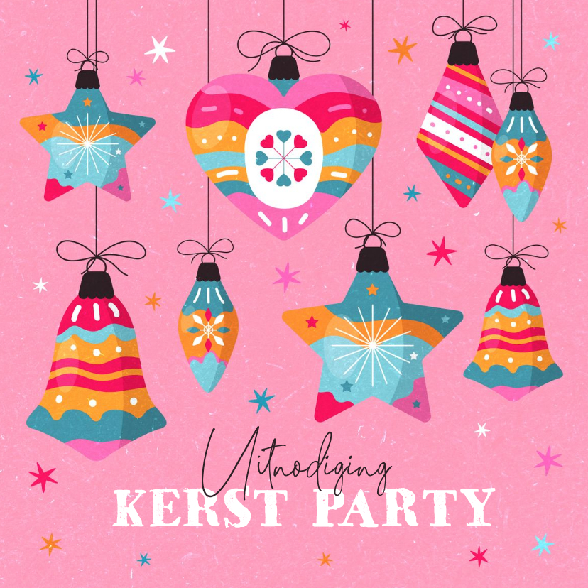 Uitnodiging kerstfeest party kerstballen kleurrijk trend - Kerstkaarten Kerstkaarten - Uitnodiging kerstfeest party kerstballen kleurrijk trend