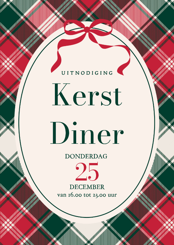Uitnodiging kerstfeest ruit en strikje - Kerstkaarten Kerstkaarten - Uitnodiging kerstfeest ruit en strikje