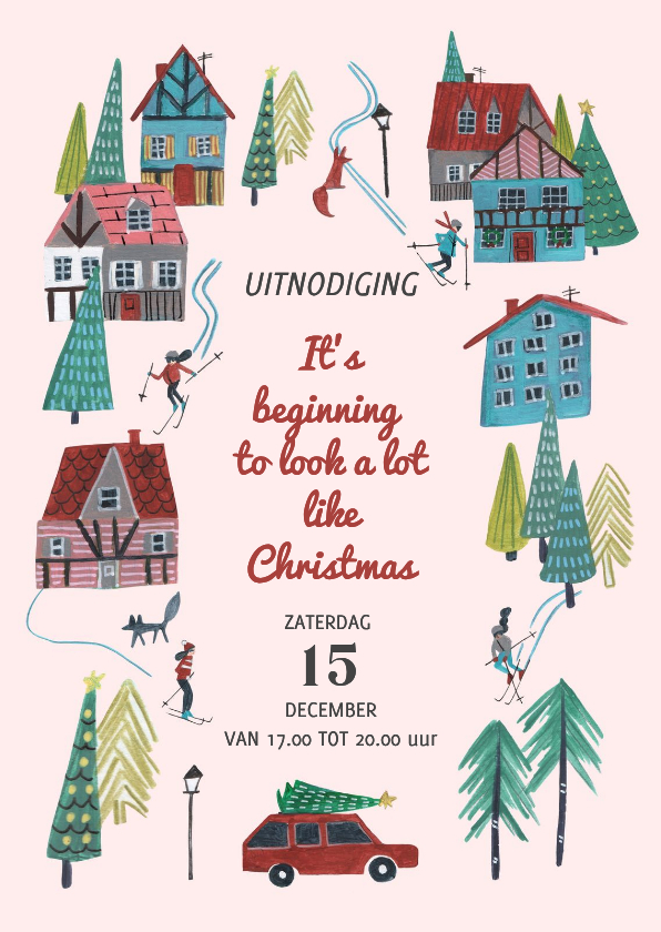 Uitnodiging kerstfeest ski dorp - Kerstkaarten Kerstkaarten - Uitnodiging kerstfeest ski dorp