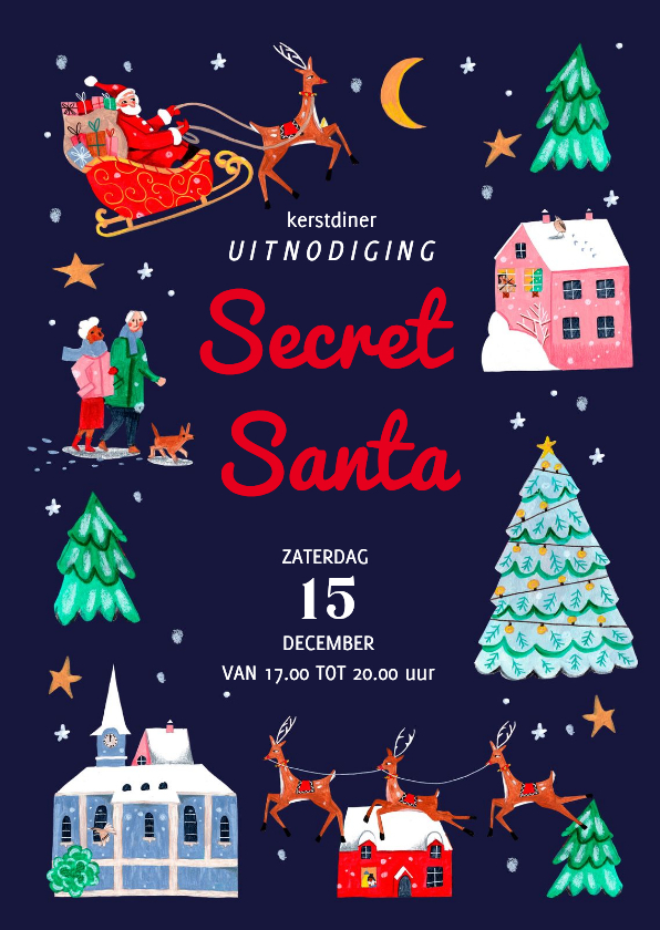Uitnodiging Secret Sant Kerstborrel - Kerstkaarten Kerstkaarten - Uitnodiging Secret Sant Kerstborrel