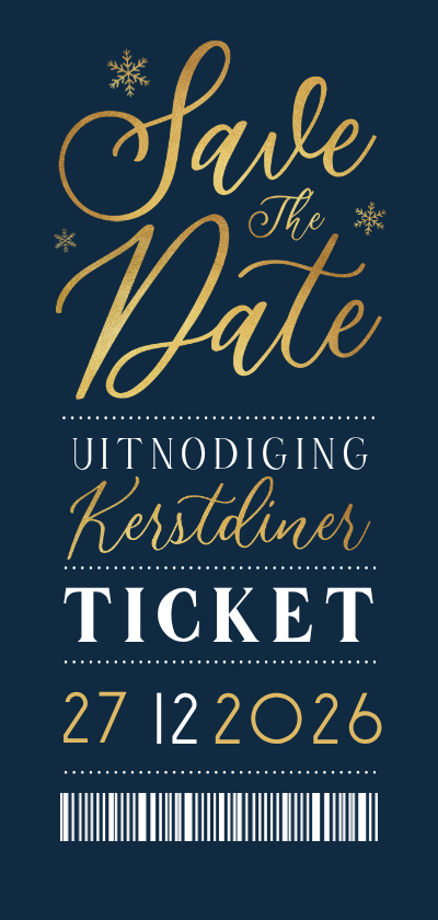 Uitnodiging ticket kerstdiner sneeuwvlokken goud kerstbal - Kerstkaarten Kerstkaarten - Uitnodiging ticket kerstdiner sneeuwvlokken goud kerstbal