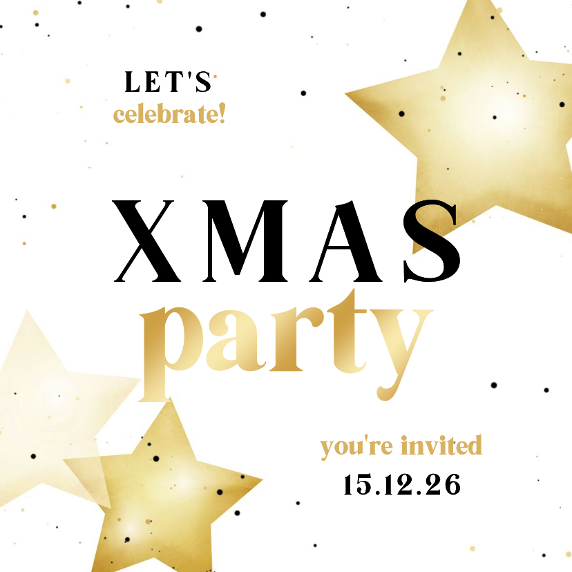 Uitnodiging xmas party met sterren en goud - Kerstkaarten Kerstkaarten - Uitnodiging xmas party met sterren en goud