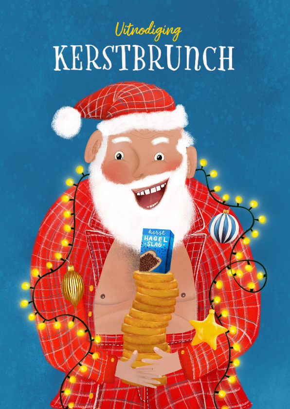 Uitnodigingskaart kerstbrunch met grappige kerstman - Kerstkaarten Kerstkaarten - Uitnodigingskaart kerstbrunch met grappige kerstman