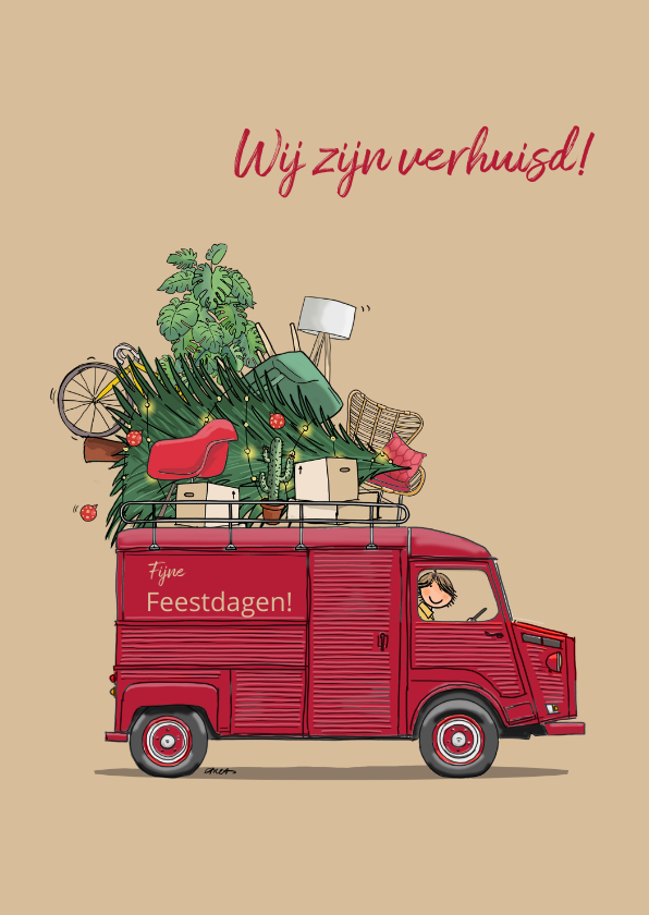 Verhuis kerstkaart HY rood - Kerstkaarten Kerstkaarten - Verhuis kerstkaart HY rood