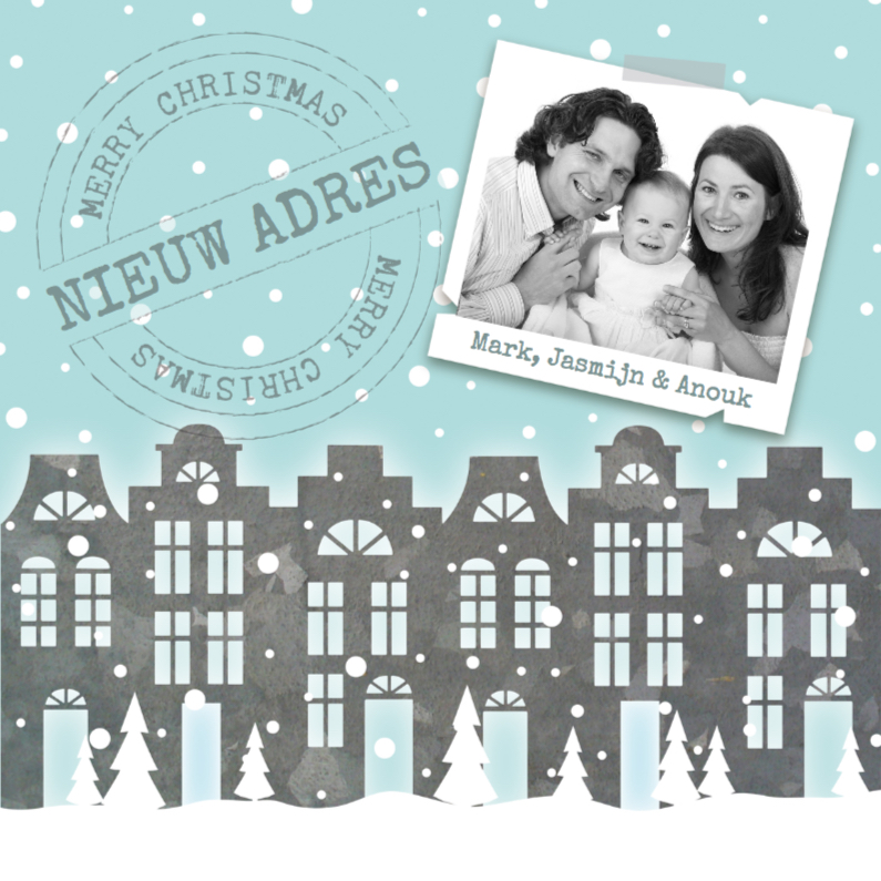 Verhuiskaart kerst huisjes sneeuw foto - Kerstkaarten Kerstkaarten - Verhuiskaart kerst huisjes sneeuw foto