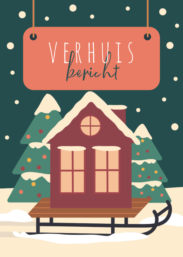 Kerstkaarten - Verhuiskaart kerst met huis op slee