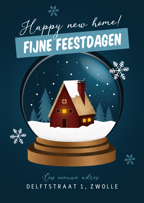 Kerstkaarten - Verhuiskaart kerst sneeuwbol huis fijne feestdagen