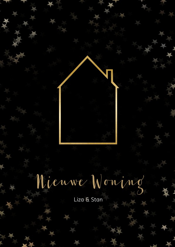 Verhuiskaart kerst zwart staand met huis - Een gouden kerst - Kerstkaarten Kerstkaarten - Verhuiskaart kerst zwart staand met huis - Een gouden kerst