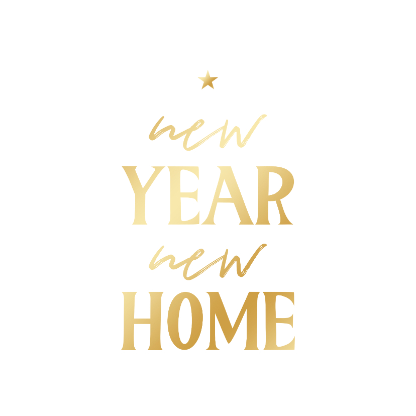 Verhuiskaart kerstboomvorm wit new year new home - Kerstkaarten Kerstkaarten - Verhuiskaart kerstboomvorm wit new year new home