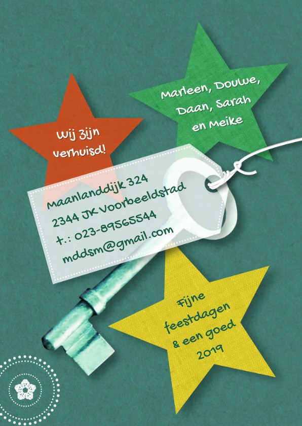 Verhuizing sterren sleutel eigen tekst - Kerstkaarten Kerstkaarten - Verhuizing sterren sleutel eigen tekst
