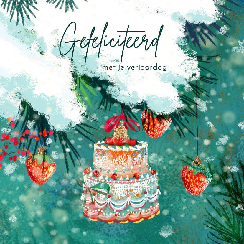 Kerstkaarten - Verjaardag en Kerstkaart met een mooie taart ornament