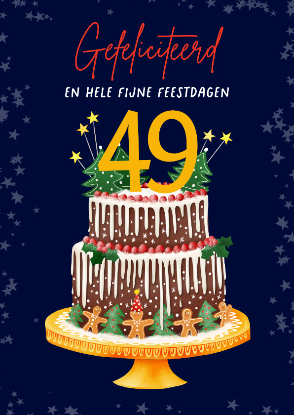 Verjaardag kerstkaart met taart en leeftijd aanpasbaar - Kerstkaarten Kerstkaarten - Verjaardag kerstkaart met taart en leeftijd aanpasbaar