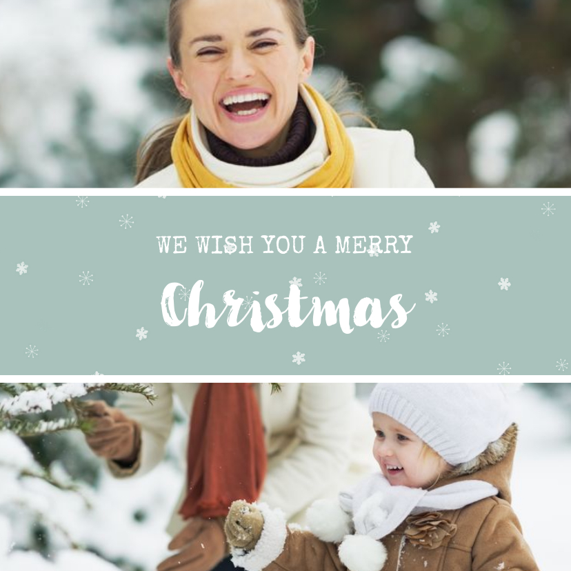 Vierkante kerstkaart met fotocollage en sneeuwvlokjes - Kerstkaarten Kerstkaarten - Vierkante kerstkaart met fotocollage en sneeuwvlokjes