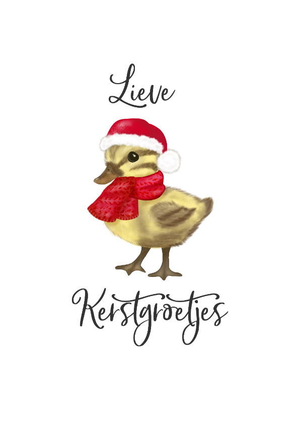 Kerstkaarten - Vintage kerstkaart met eendje met kerstmuts en sjaal