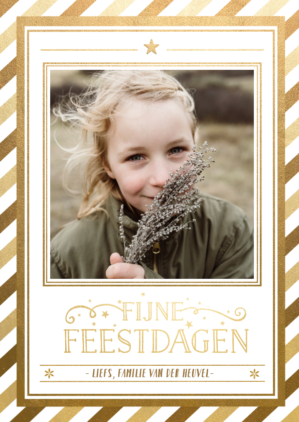 Vintage kerstkaart met hippe gouden schuine strepen en foto - Kerstkaarten Kerstkaarten - Vintage kerstkaart met hippe gouden schuine strepen en foto