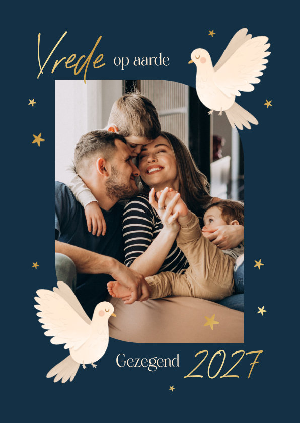 Vredesduif christelijk fotokaart sterren goud kerst - Kerstkaarten Kerstkaarten - Vredesduif christelijk fotokaart sterren goud kerst