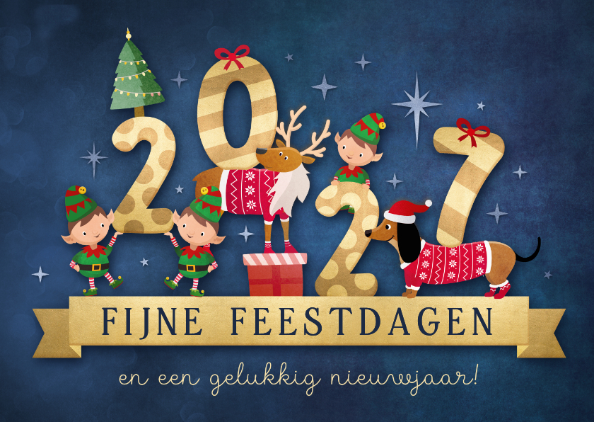 Kerstkaarten - Vrolijke 2027 kerstkaart met illustratie van lieve diertjes