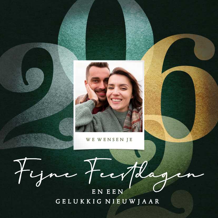 Vrolijke foto kerstkaart 2026 in groen - Kerstkaarten Kerstkaarten - Vrolijke foto kerstkaart 2026 in groen