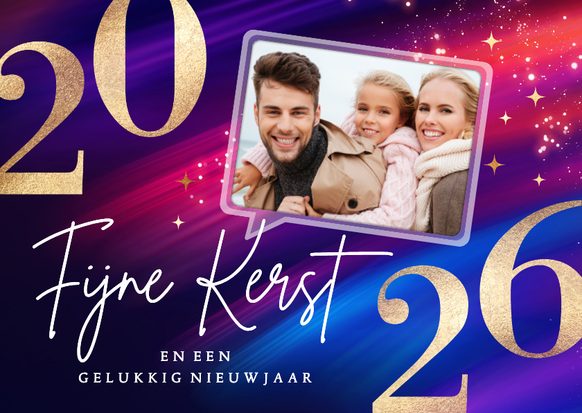 Kerstkaarten - Vrolijke foto kerstkaart 2026 rood met blauw