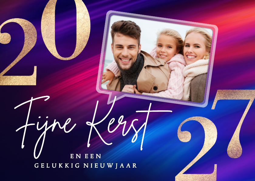 Vrolijke foto kerstkaart 2027 rood met blauw - Kerstkaarten Kerstkaarten - Vrolijke foto kerstkaart 2027 rood met blauw