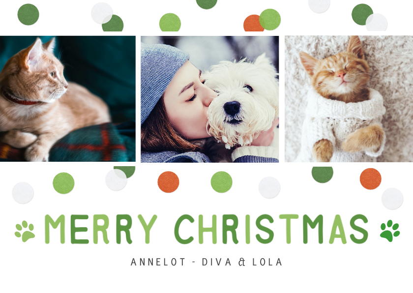 Kerstkaarten - Vrolijke huisdieren kerst foto collagekaart met confetti