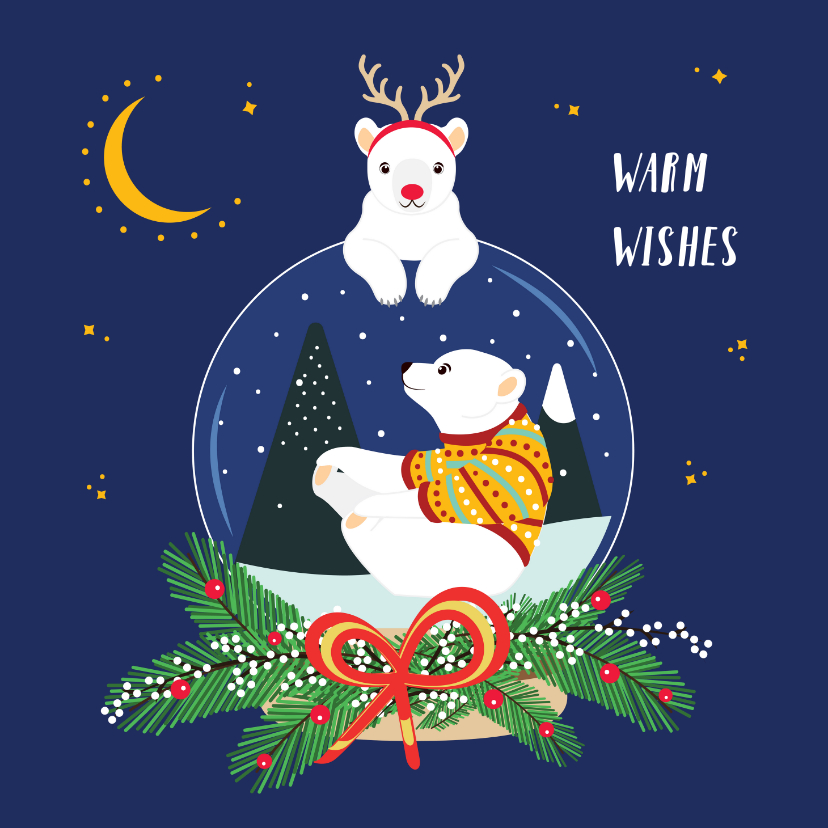 Kerstkaarten - Vrolijke ijsbeertjes in sneeuwglobe