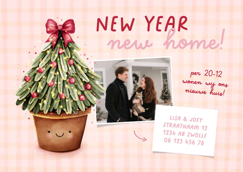 Kerstkaarten - Vrolijke kerst verhuiskaart met kerstboom en foto