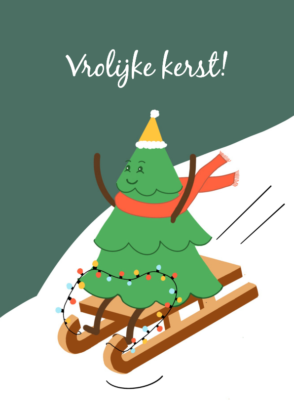 Kerstkaarten - Vrolijke kerstboom heeft winterpret