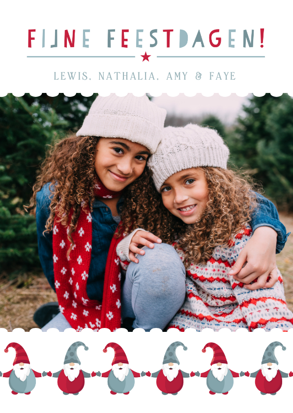 Vrolijke kerstkaart met eigen foto en kerstkabouters - Kerstkaarten Kerstkaarten - Vrolijke kerstkaart met eigen foto en kerstkabouters