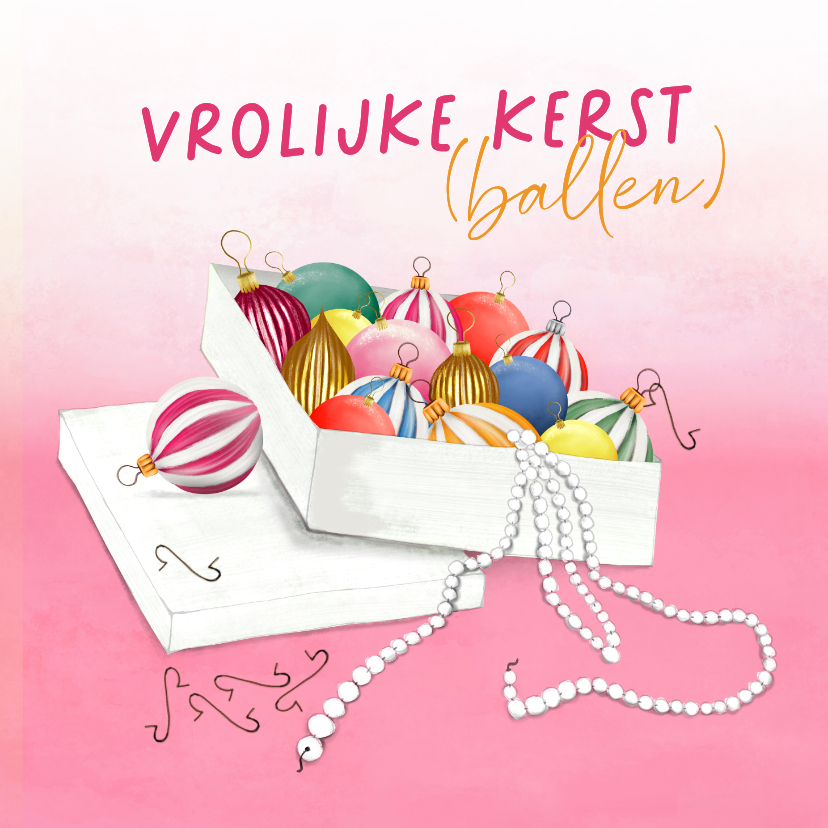 Vrolijke kerstkaart met gekleurde kerstballen - Kerstkaarten Kerstkaarten - Vrolijke kerstkaart met gekleurde kerstballen