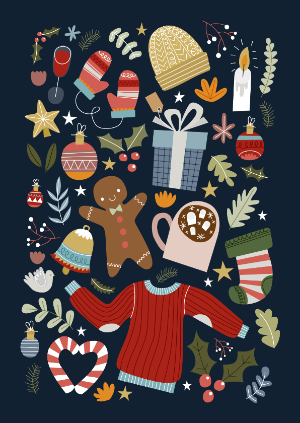 Vrolijke kerstkaart met kerst illustraties - Kerstkaarten Kerstkaarten - Vrolijke kerstkaart met kerst illustraties