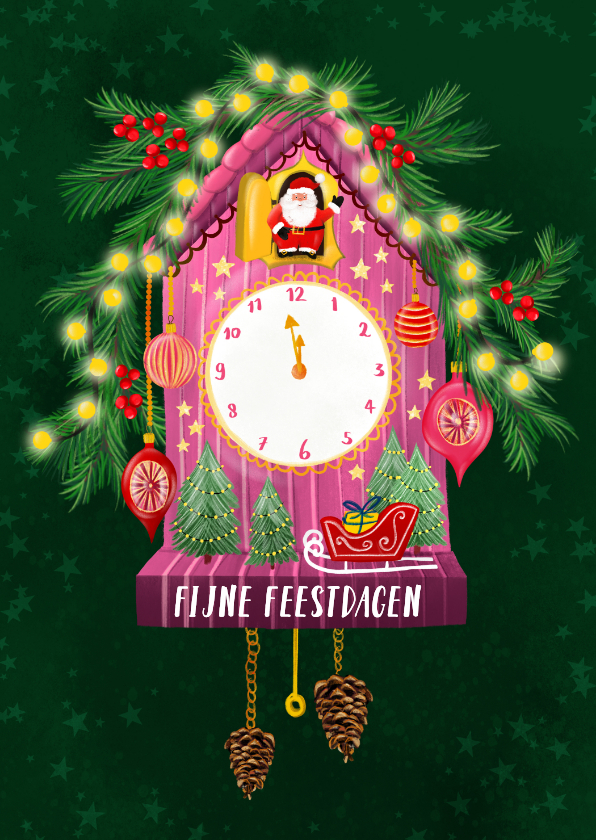 Kerstkaarten - Vrolijke kerstkaart met koekoeksklokje met kerstman