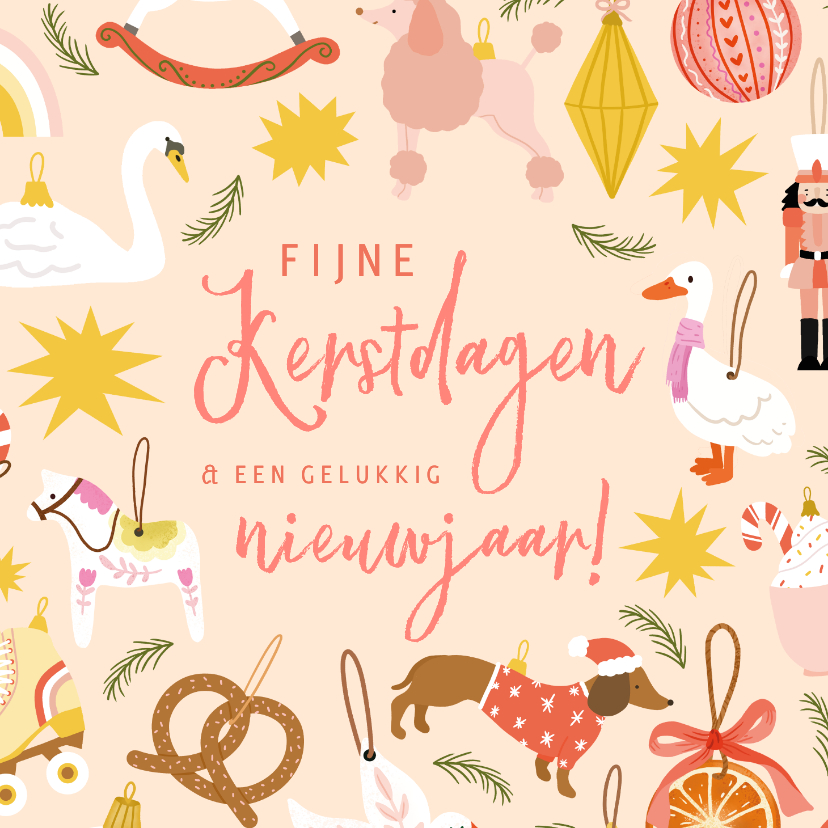 Vrolijke kerstkaart met ornamenten - Kerstkaarten Kerstkaarten - Vrolijke kerstkaart met ornamenten