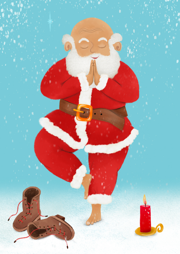 Vrolijke kerstkaart van kerstman in yoga-houding - Kerstkaarten Kerstkaarten - Vrolijke kerstkaart van kerstman in yoga-houding