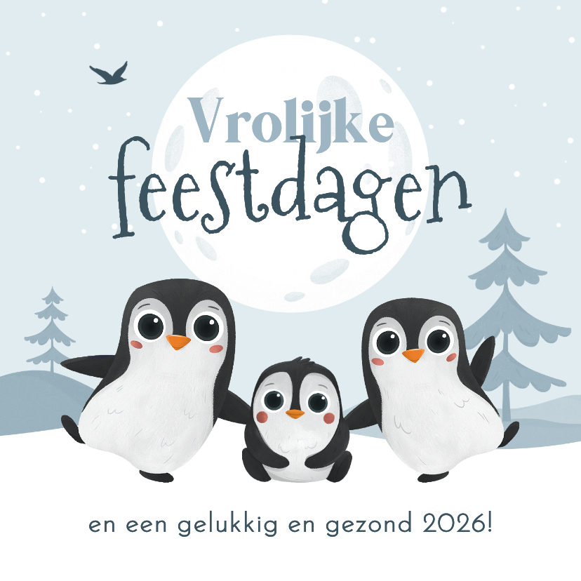 Kerstkaarten - Vrolijke kerstkaart voor kinderen pinguïns winter landschap