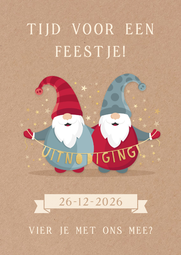 Vrolijke uitnodiging voor een kerstfeest met kerstkabouters - Kerstkaarten Kerstkaarten - Vrolijke uitnodiging voor een kerstfeest met kerstkabouters