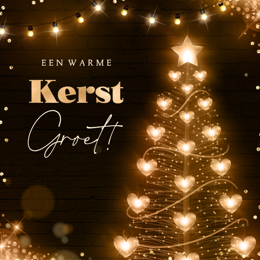 Kerstkaarten - Warme kerstgroet met lichtgevende kerstboom van hartjes