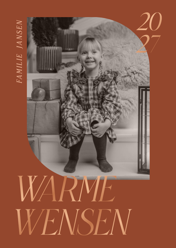 Warme terracotta kerstkaartjes met eigen foto koperfolie - Kerstkaarten Kerstkaarten - Warme terracotta kerstkaartjes met eigen foto koperfolie