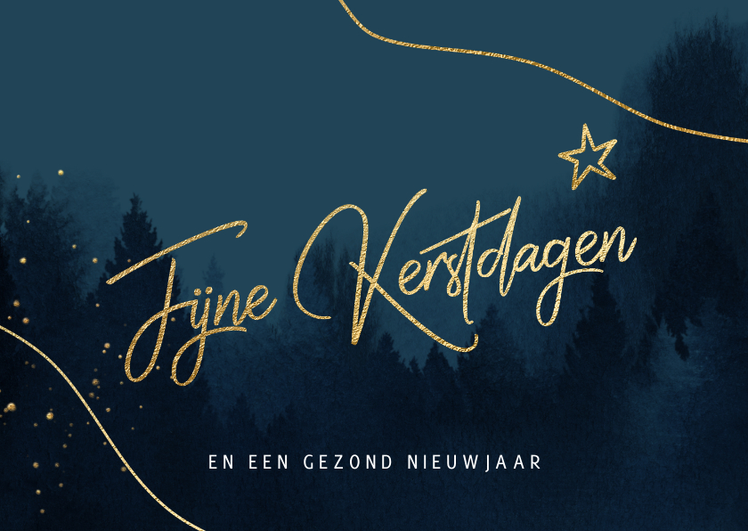 Kerstkaarten - Waterverf kerstkaart kerstbomen blauw goud