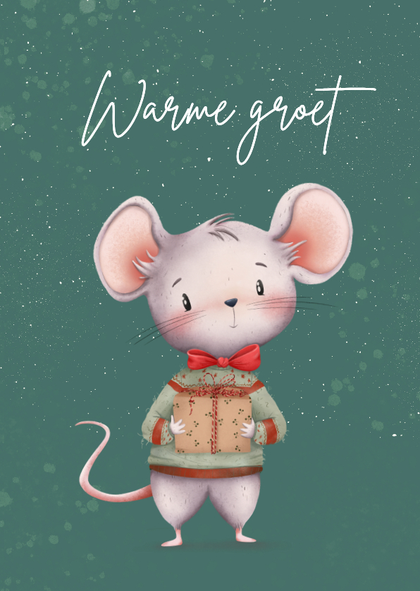 Winterkaart met lieve muis in trui - Kerstkaarten Kerstkaarten - Winterkaart met lieve muis in trui