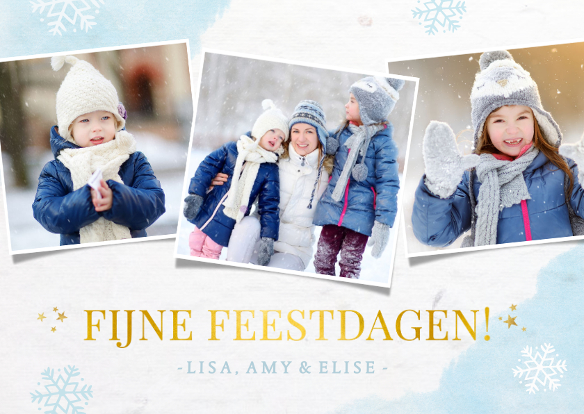 Kerstkaarten - Winterse fotocollage kerstkaart met sneeuwvlokken en foto's