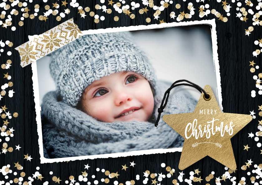 Winterse kerstkaart met foto en label - Kerstkaarten Kerstkaarten - Winterse kerstkaart met foto en label
